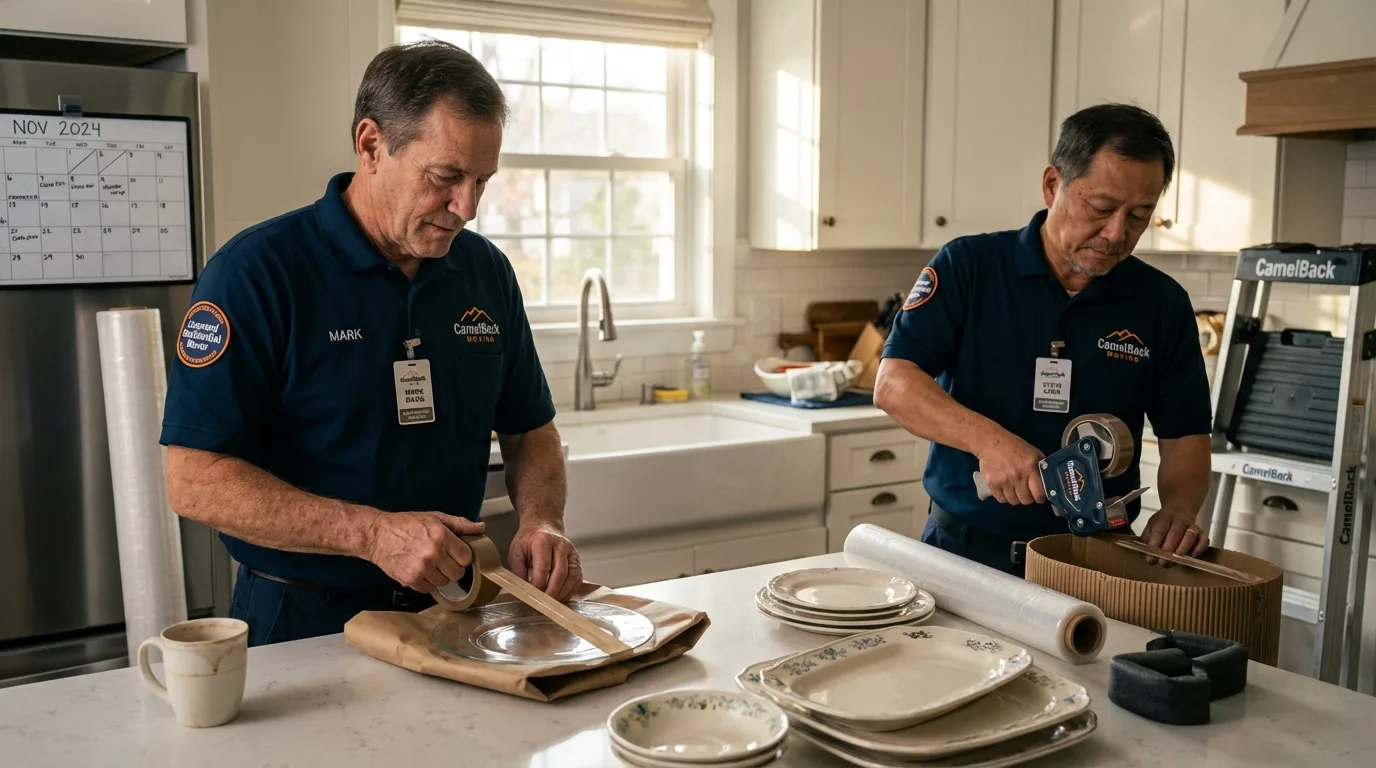 Professional crew packing kitchen dishware in Deer Park, CA